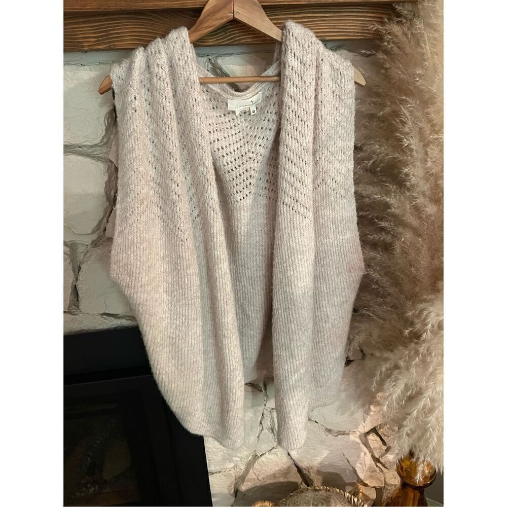 Anthropologie Womens Cream Boho Loose Shall Knit Open Front Cardigan One Size